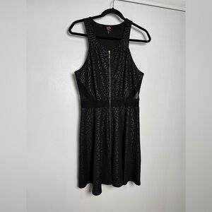 2B Bebe Black Lace Fit & Flare Dress V-Neck Zip Front Size L